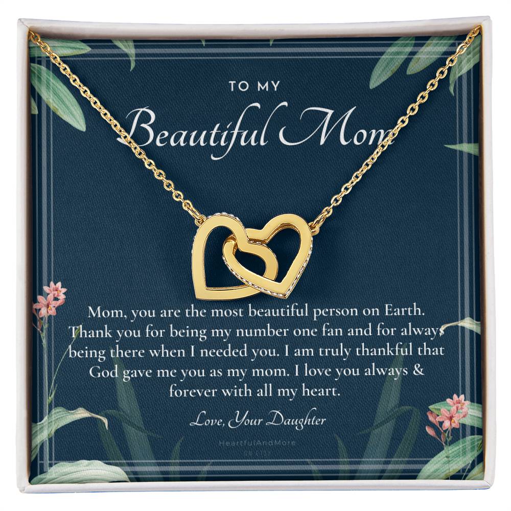 To My Beautiful Mom Necklace To Mom Gift Mom Gift Mom Necklace Jewelry From Daughter Gift Mom Birthday Christmas Mothers Day Interlocking Hearts Necklace