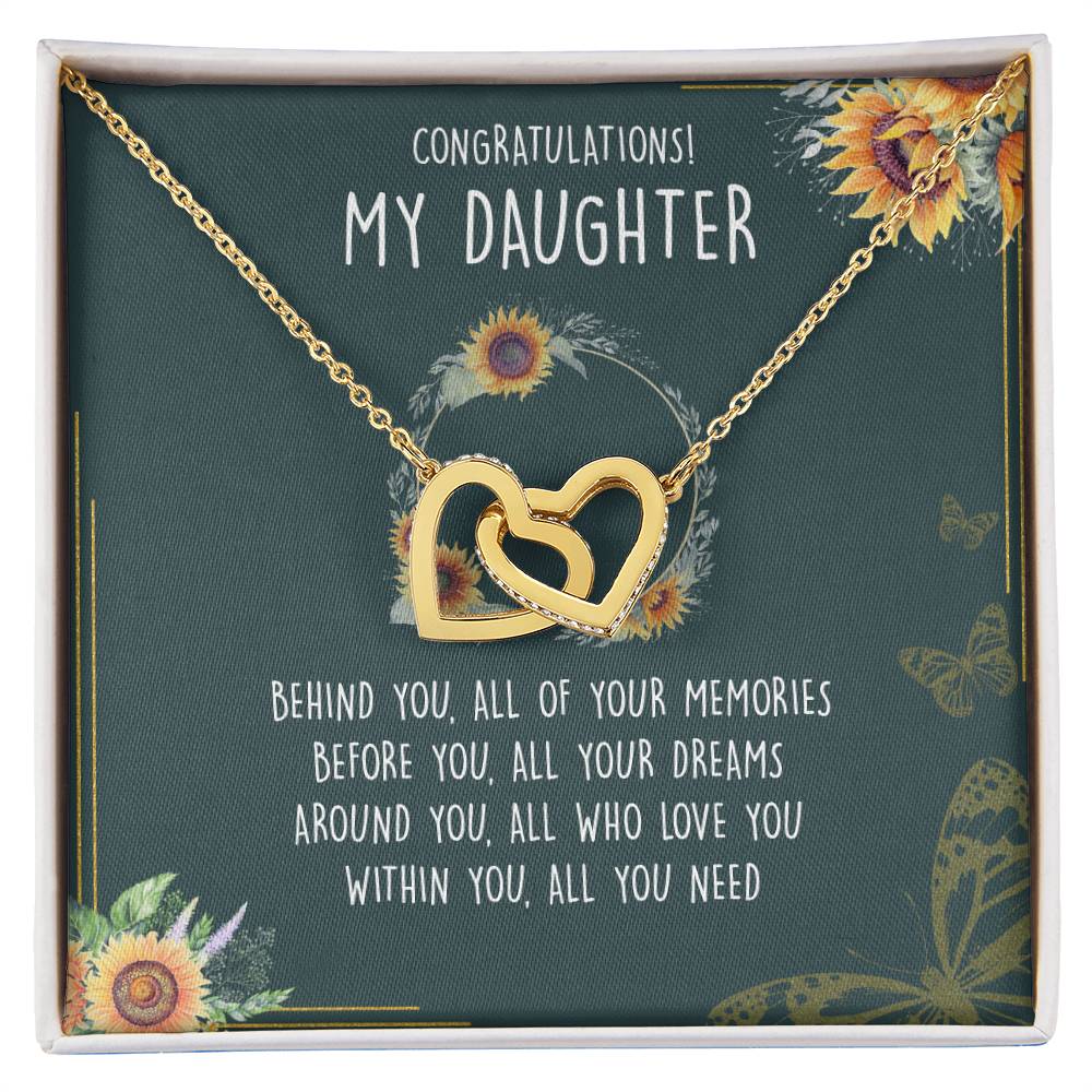 Congratulations My Daughter Interlocking Hearts Necklace Message Card