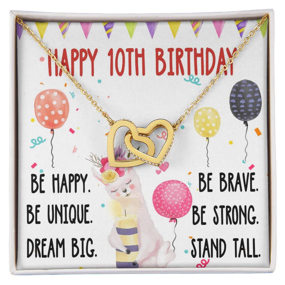 Necklace Gift For Daughter 10Th Birthday Gift For Girl Birthday Gift For 10 Year Old Tenth Birthday Gift Interlocking Hearts Necklace Cute Llama Gift