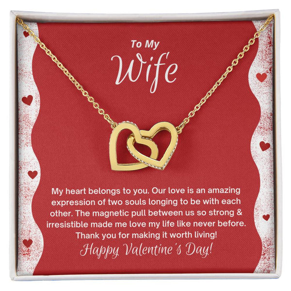 To My Wife - My Heart Belongs To You - Happy Valentine'S Day Interlocking Hearts Necklace