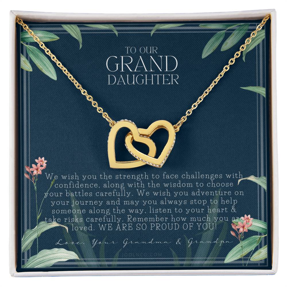 Gift For Granddaughter From Grandma & Grandpa To Our Granddaughter Live Your Dreams Birthday Graduation Christmas Interlocking Hearts Necklace