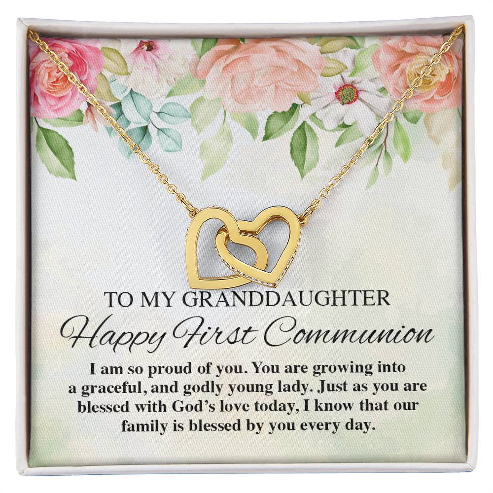 To My Granddaughter Happy First Communion Interlocking Hearts Necklace