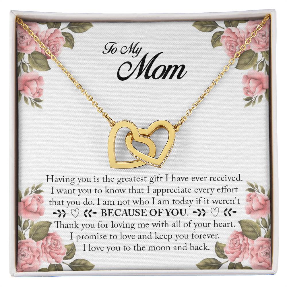 Because Of You Mom Interlocking Hearts Necklace