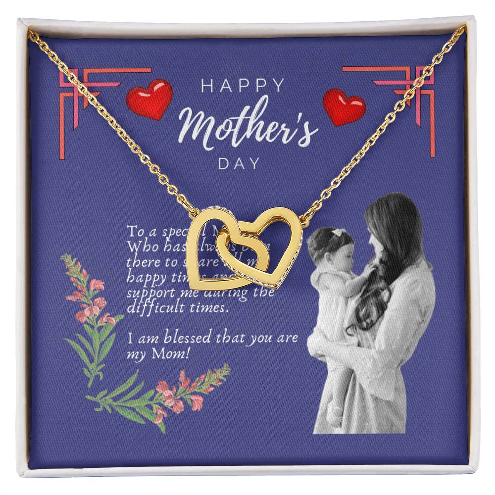 Mother'S Day Interlocking Hearts Pendant Necklace With Royal Blue Message Card Interlocking Hearts Necklace