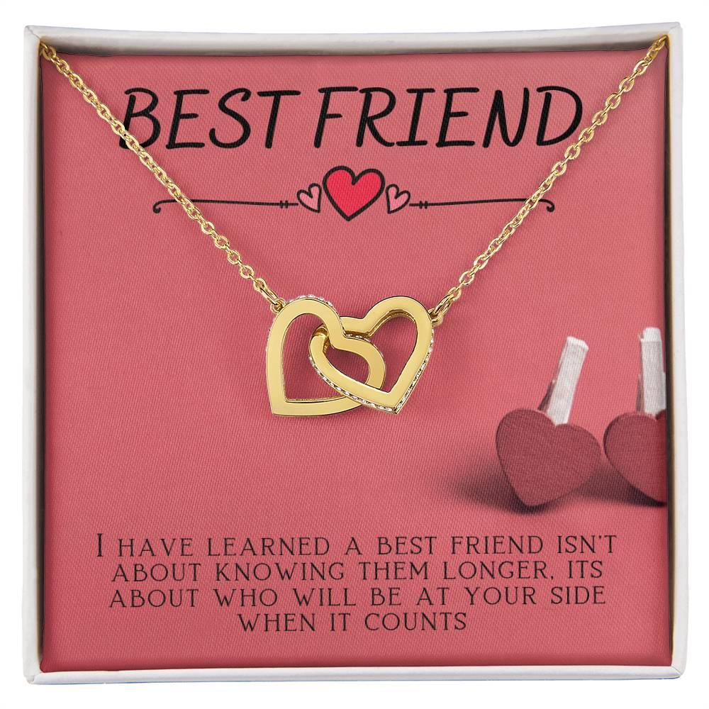 Best Friend Rememberable Quote Box Interlocking Hearts Necklace