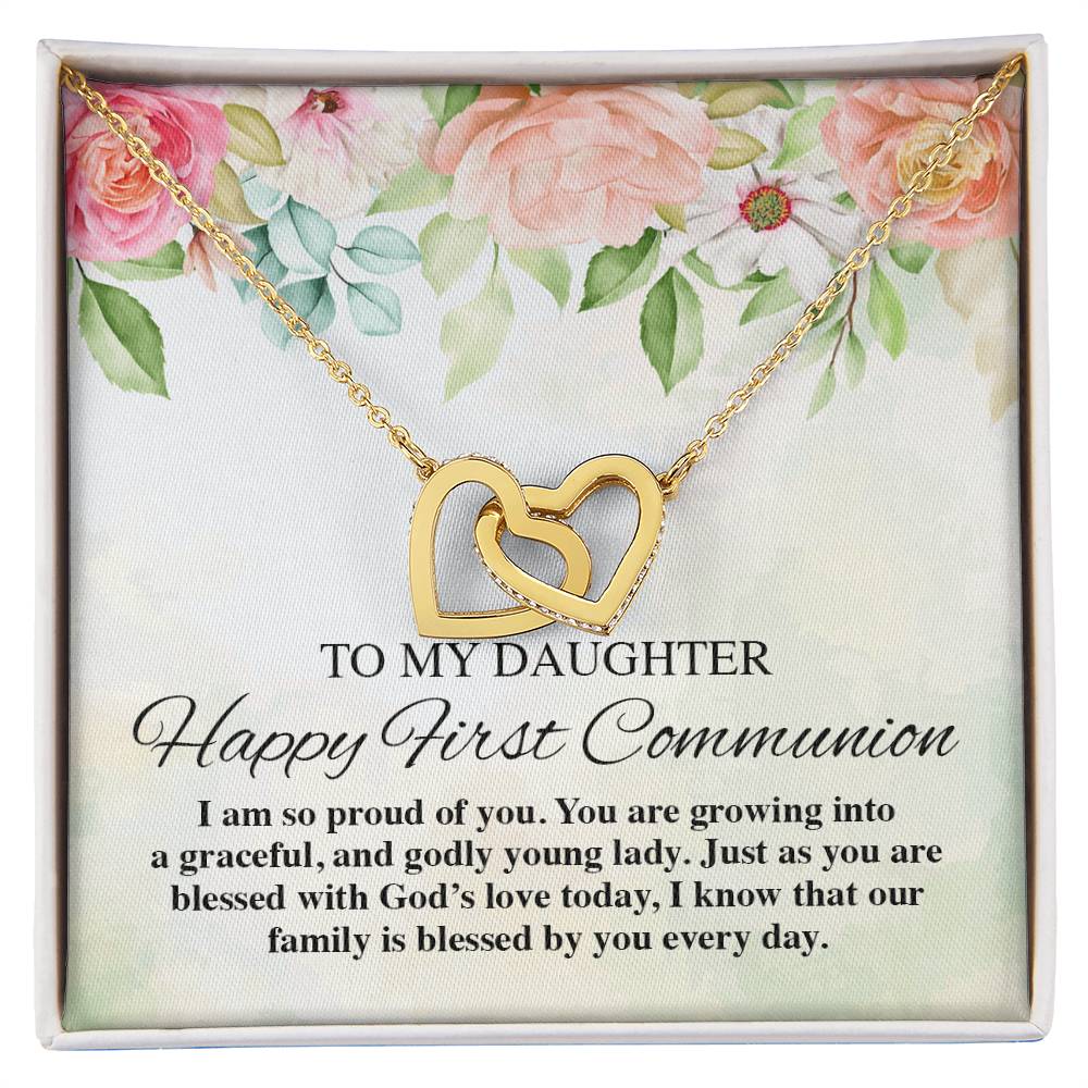 To My Daughter Happy First Communion Interlocking Hearts Necklace