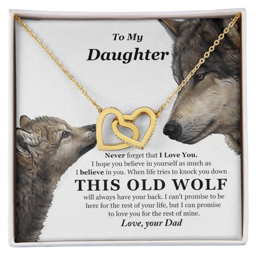 My Daughter This Old Wolf Will Always Have Your Back Interlocking Hearts Necklace