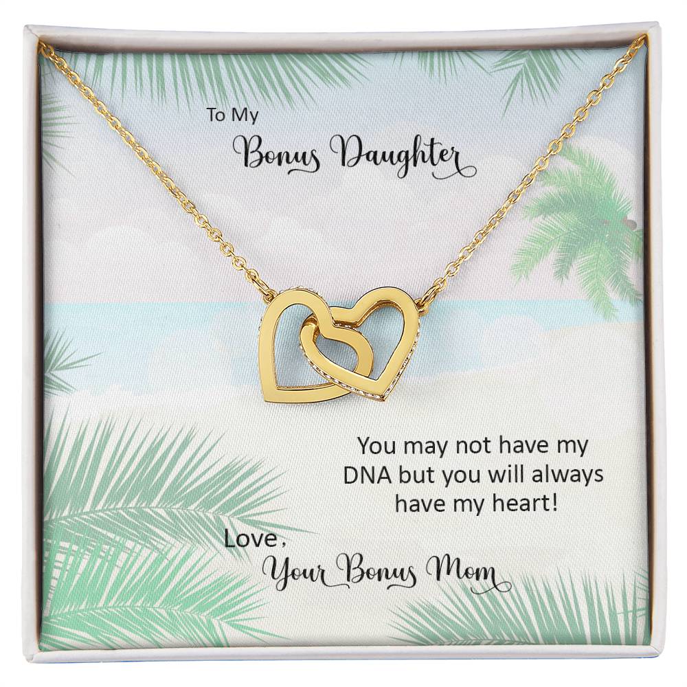 Bonus Daughter From Bonus Mom No Dna But You Have My Heart Interlocking Hearts Necklace