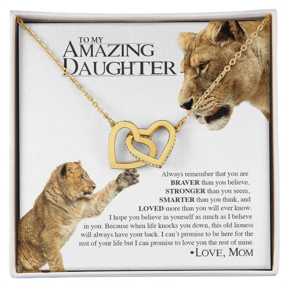 To My Amazing Daughter - Lion'S Pride Necklace & Message Card Interlocking Hearts Necklace