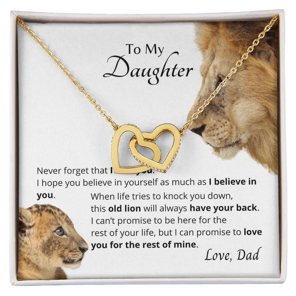 To My Daughter I Believe In You Necklace. Embellished With Cubic Zirconia Stones. Interlocking Hearts Necklace