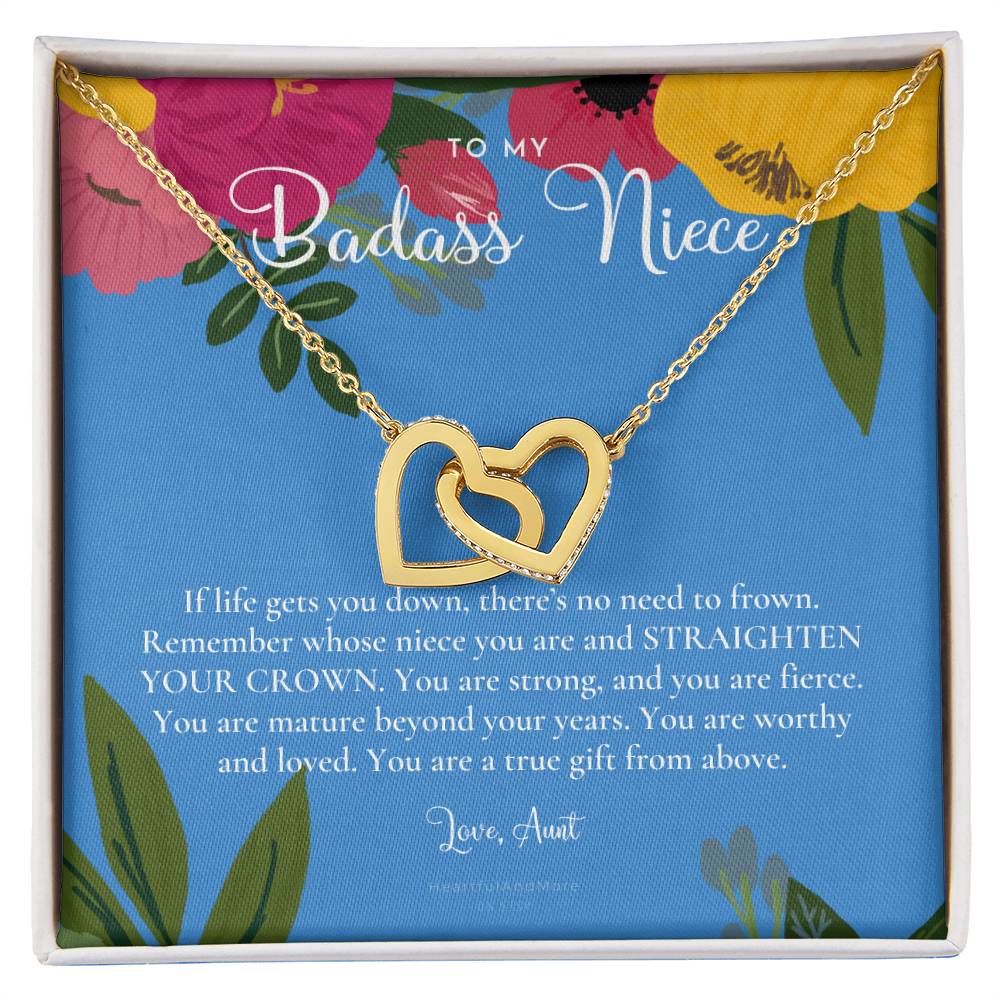 To My Badass Niece Straighten Your Crown Necklace Aunt Niece Necklace Niece Birthday Gift Niece Graduation Gift Interlocking Hearts Necklace