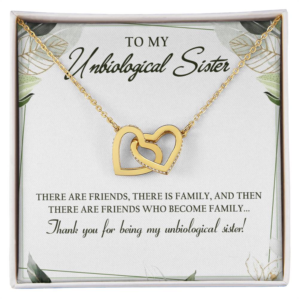 To My Unbiological Sister Interlocking Hearts Necklace Message Card