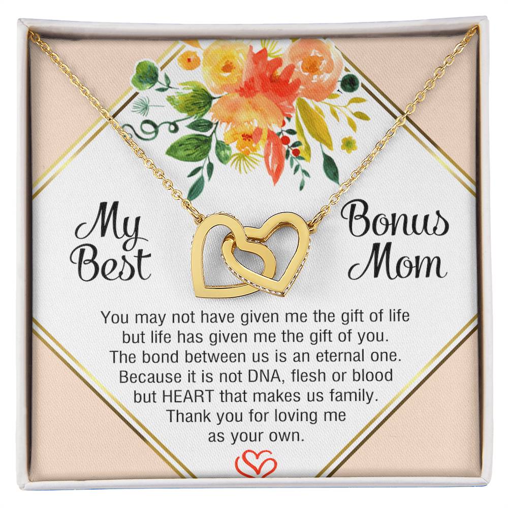 My Best Bonus Mom - Mother'S Day Interlocking Heart Necklace Interlocking Hearts Necklace