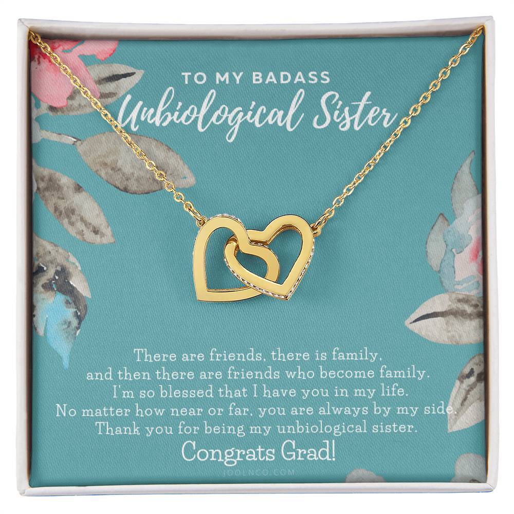 To My Badass Unbiological Sister Bestie Necklace Soul Sister Graduation Gift High School Graduation College Graduation Big Little Sorority Interlocking Hearts Necklace