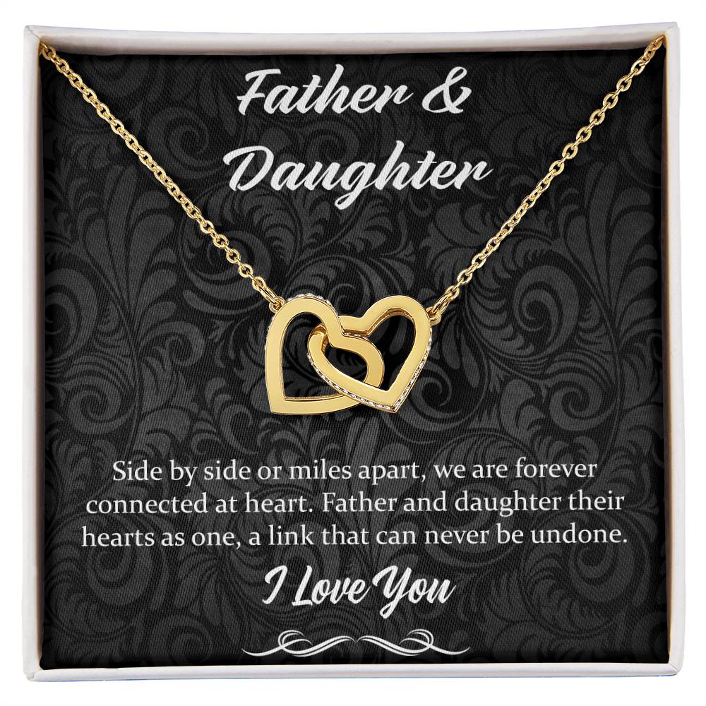 Side By Side Or Miles Apart - Father And Daughter Interlocking Hearts Necklace