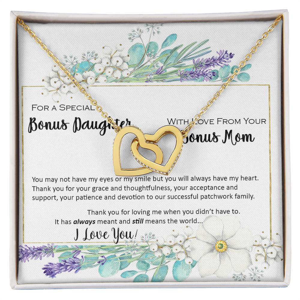 Bonus Daughter From Bonus Mom No Dna But You Have My Heart Interlocking Hearts Necklace