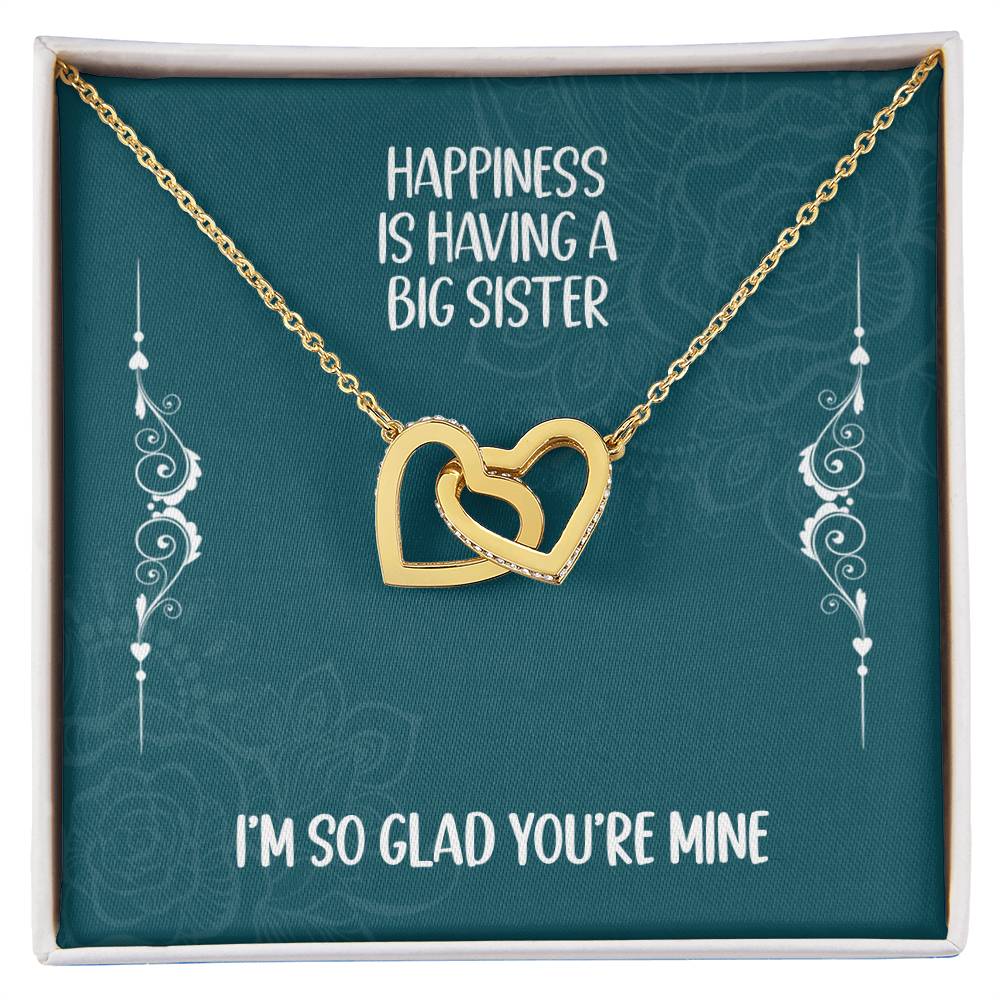 Heart Necklace Gift For Big Sister - Happiness Is Having A Big Sister Interlocking Hearts Necklace