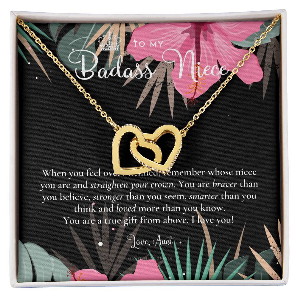 To My Badass Niece Straighten Your Crown Necklace Aunt Niece Necklace Niece Birthday Gift Niece Graduation Gift Interlocking Hearts Necklace