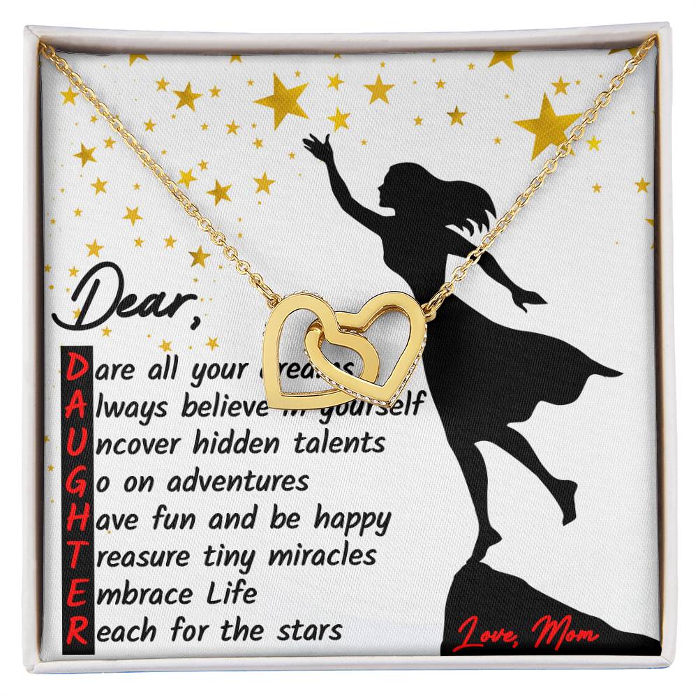 To My Daughter - Reach For The Stars Unique Gift Set Interlocking Hearts Necklace