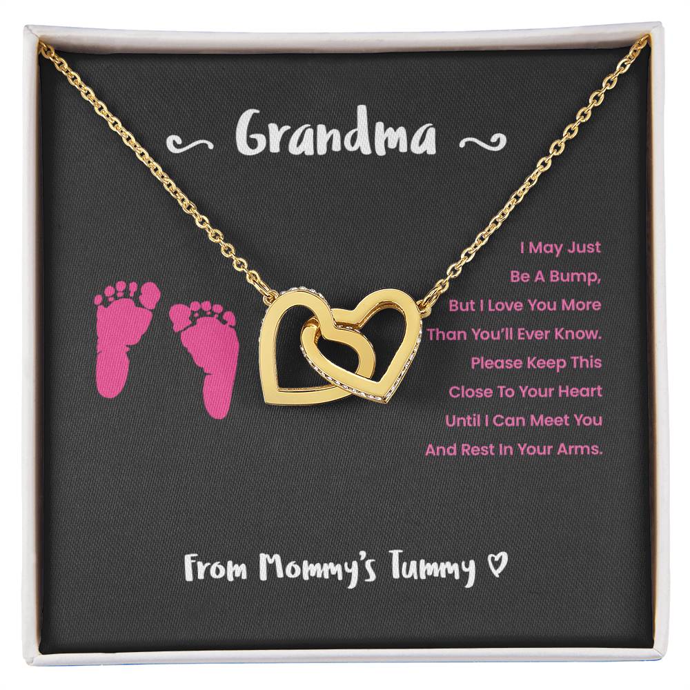 Grandma I Can'T Wait To Meet You - Pink Version Interlocking Hearts Necklace