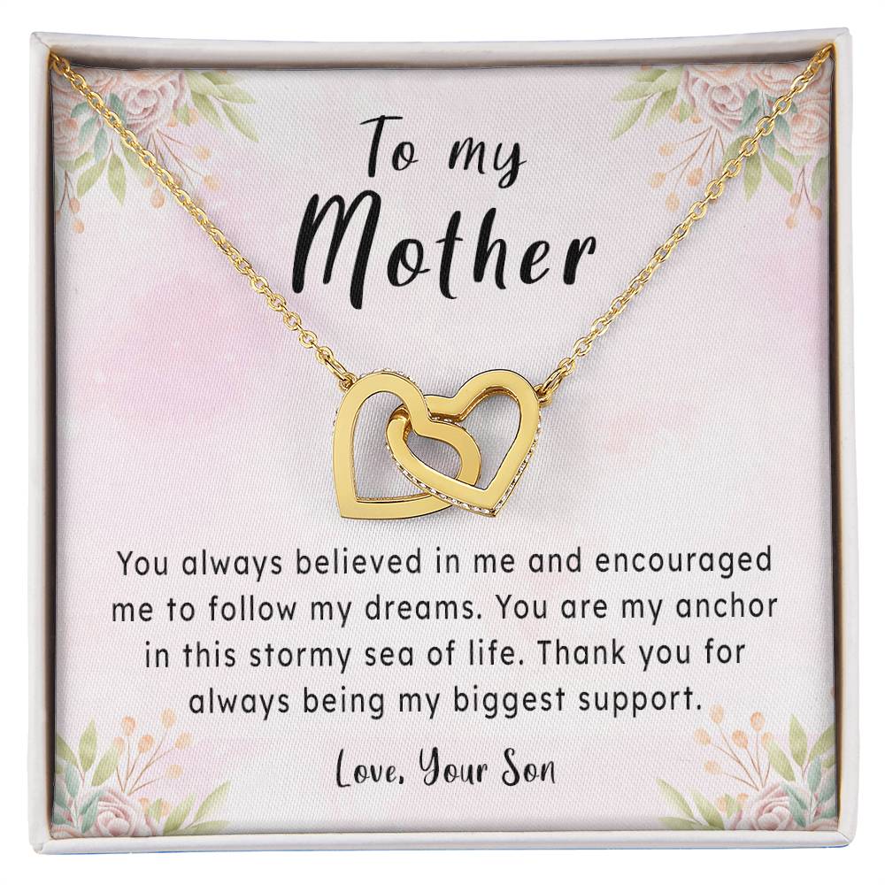 Mother'S Day Gift Necklace From Son On Interlocking Hearts Necklace