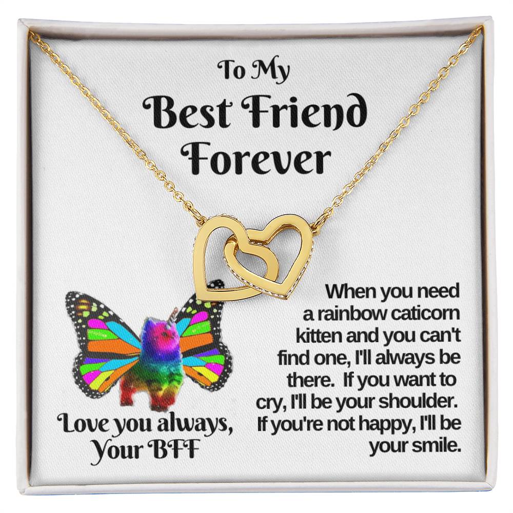 Rainbow Caticorn Linked Hearts Gift For Bff Interlocking Hearts Necklace