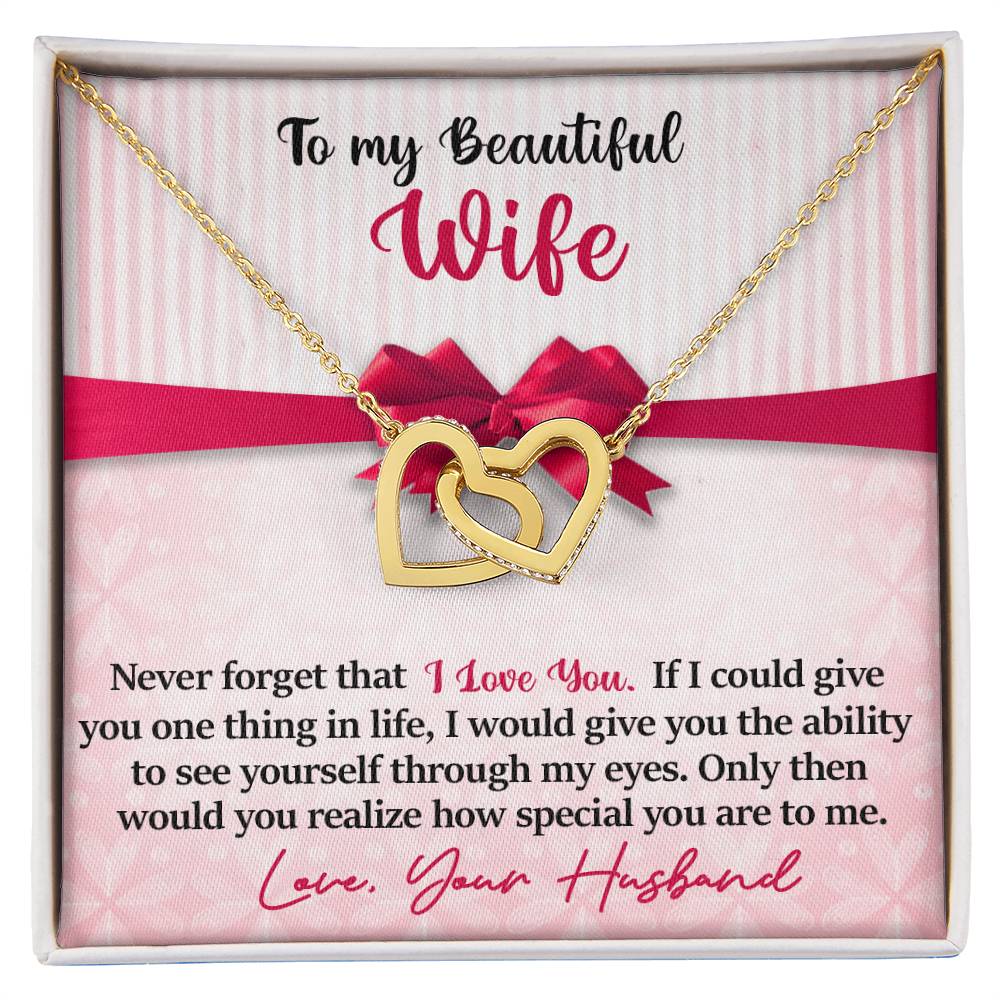 To My Beautiful Wife - I Love You Interlocking Hearts Necklace