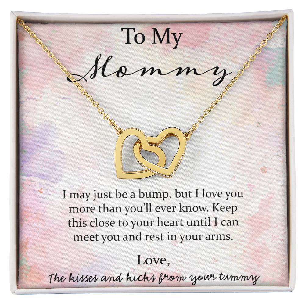 To My Mommy I May Just Be A Bump - Pink Interlocking Hearts Necklace