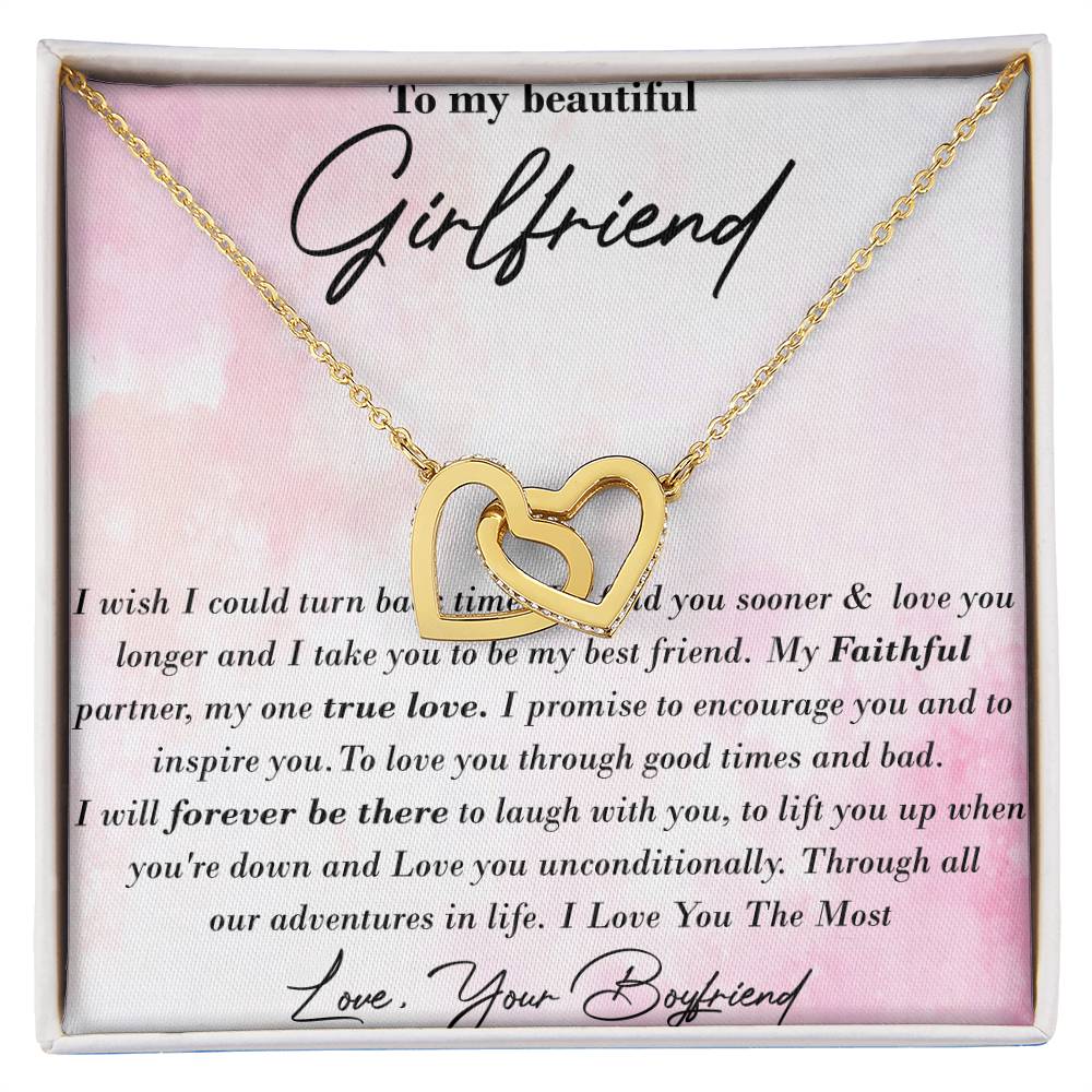 To My Beautiful Girlfriend Interlocking Hearts Necklace Message Card