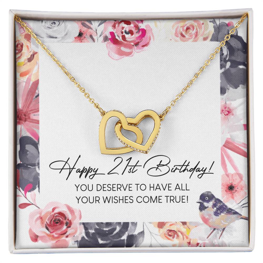 Happy 21St Birthday Interlocking Hearts Necklace Message Card
