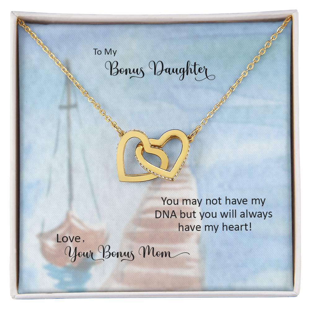 Bonus Daughter From Bonus Mom No Dna But You Have My Heart Interlocking Hearts Necklace