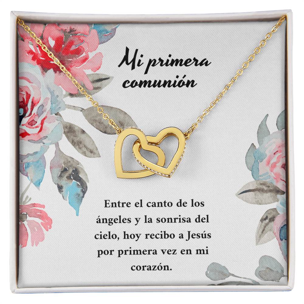 Mi Primera Comunión Entre El Canto De Los Ángeles Y La Sonrisa Del Cielo Interlocking Hearts Necklace