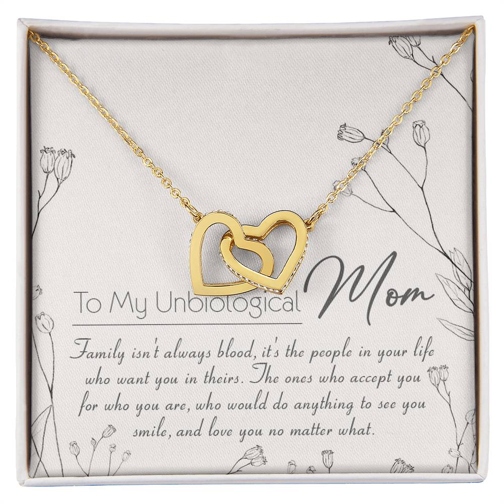 To My Unbiological Mom Interlocking Hearts Necklace Message Card