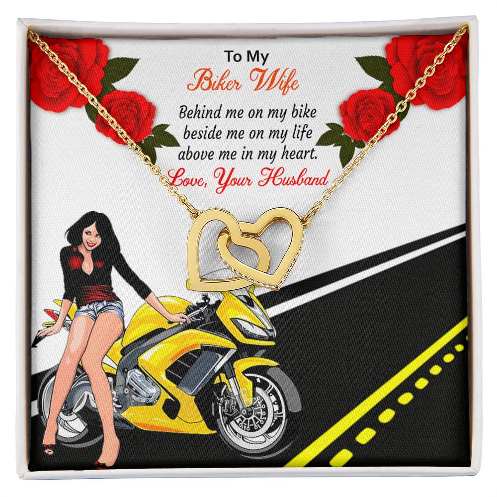 To My Biker Wife Happy Valentine'S Daybiker Wife Valentine Gift. Interlocking Hearts Necklace