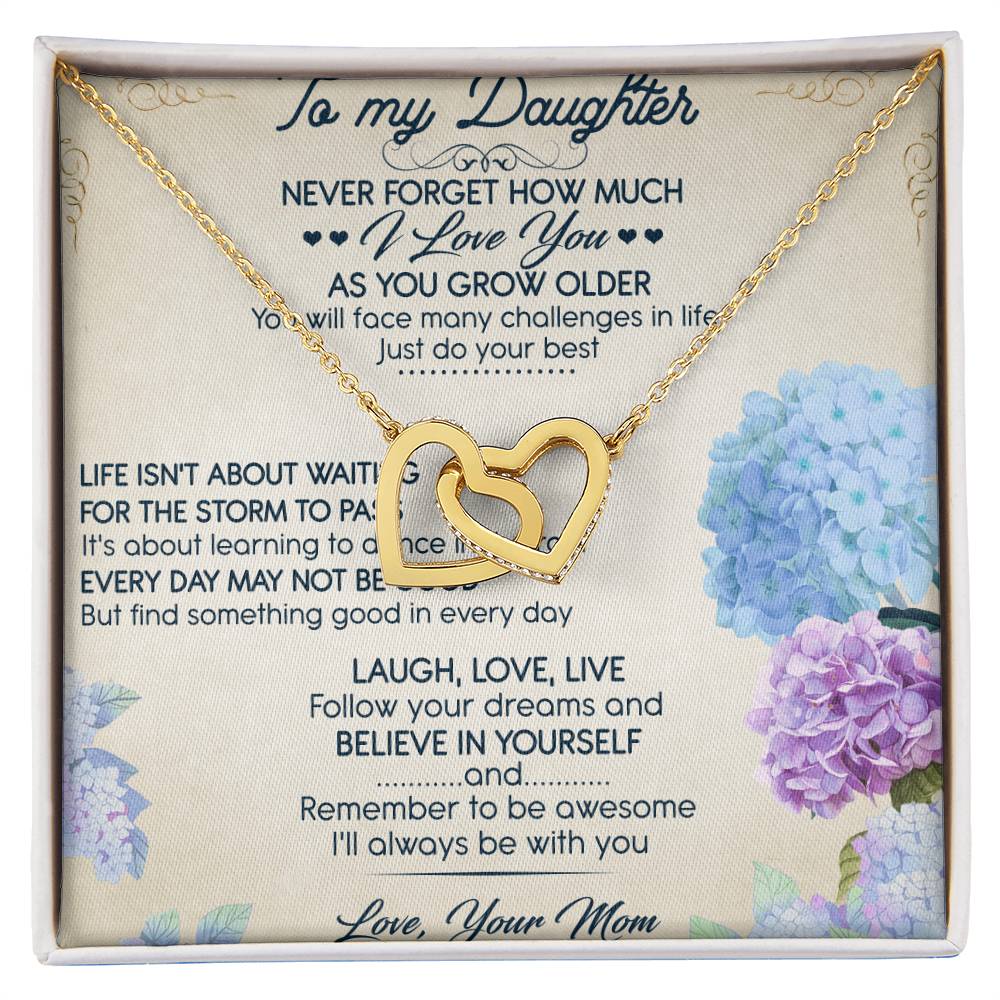 To My Daughter Interlocking Hearts Necklace Message Card