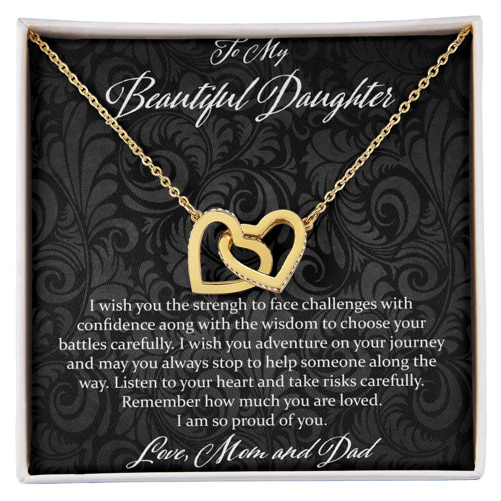 To My Beautiful Daughter I Wish You The Strength - Love Mom & Dad Interlocking Hearts Necklace