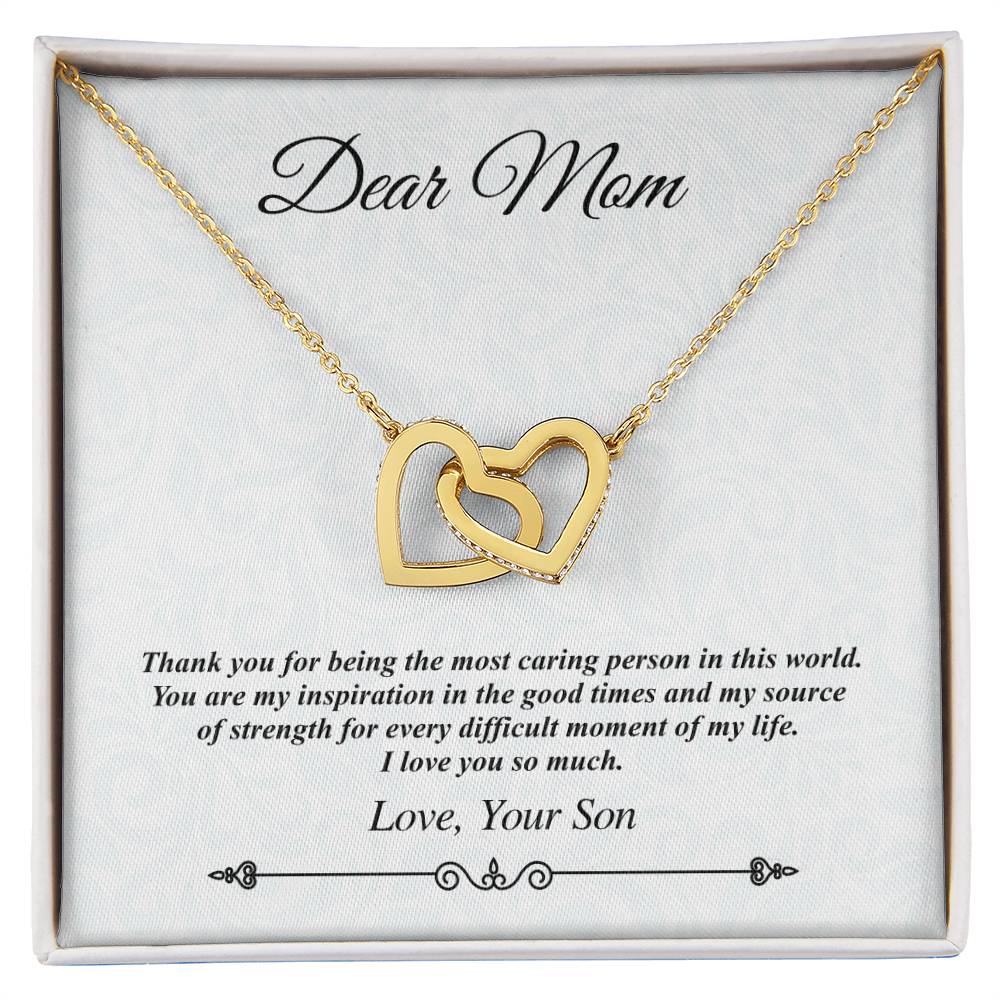 'Dear Mom' Linked Hearts Necklace - The Most Caring Person In This World Interlocking Hearts Necklace