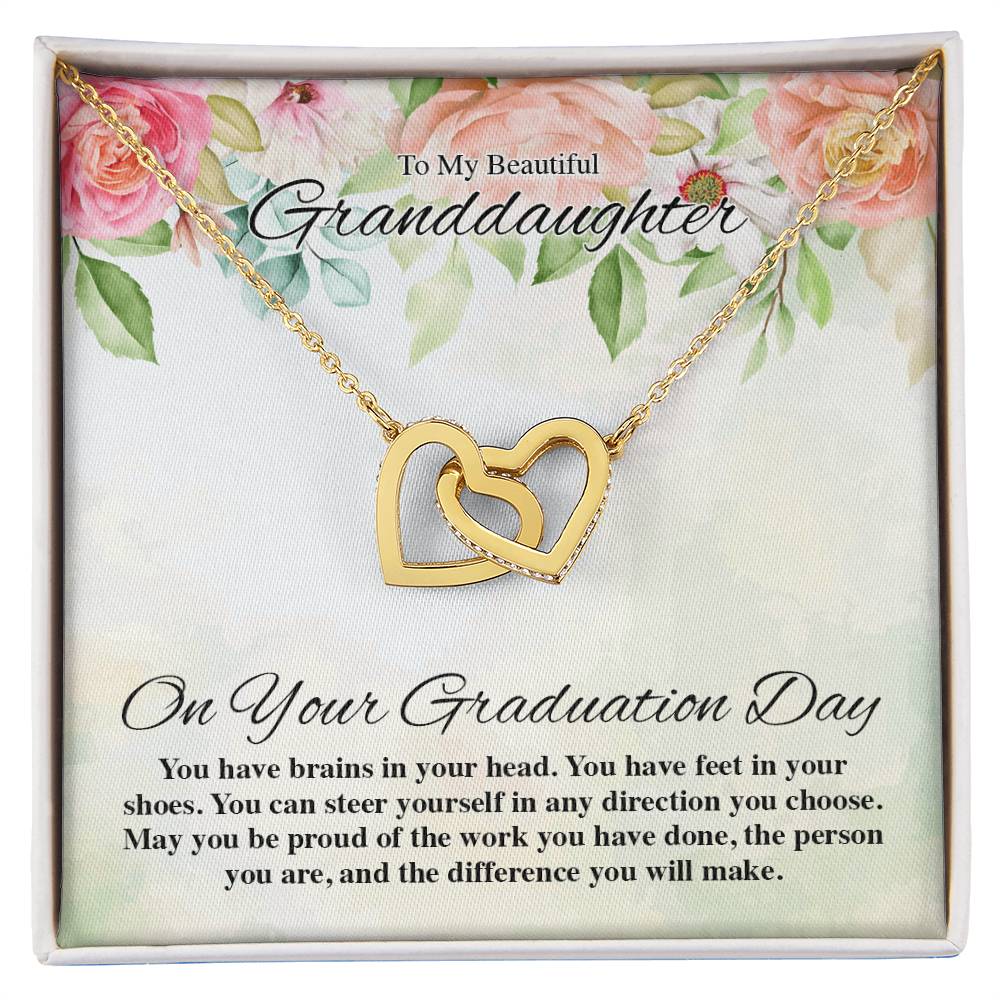 To My Beautiful Granddaughter On Your Graduation Day Flowery Interlocking Hearts Interlocking Hearts Necklace