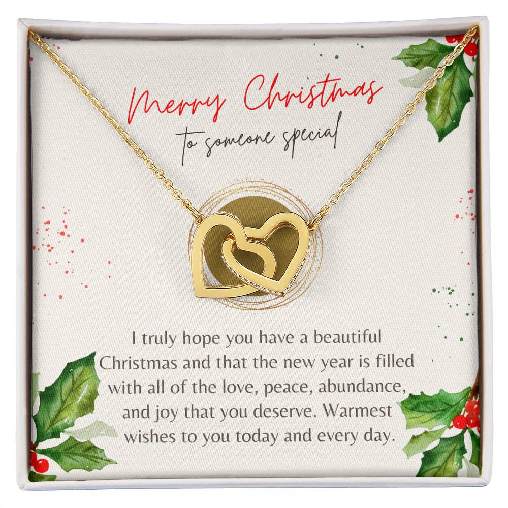 Merry Christmas Interlocking Hearts Necklace Cream Holly