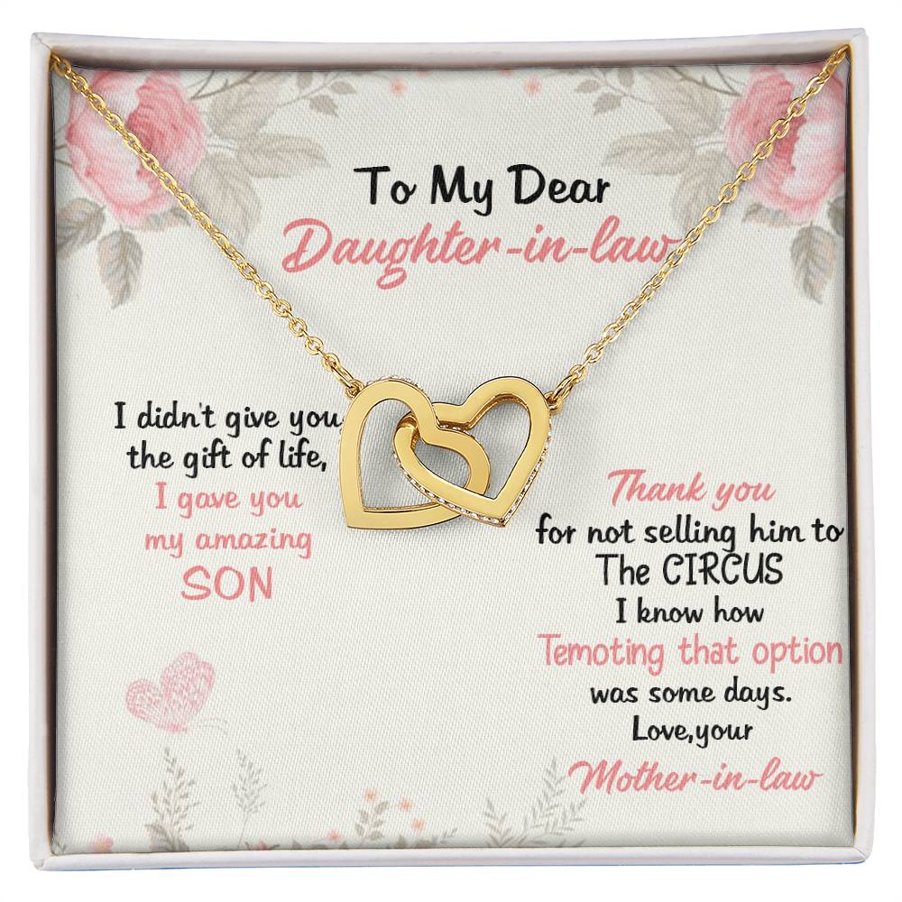 To My Dear Daughter In Law Thank You For Not Selling My Son Love From Mother In Law Love Forever Neckless Interlocking Hearts Necklace
