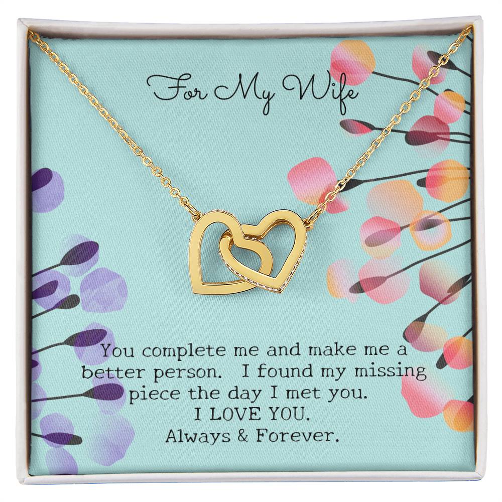 Gift For My Wife - Entwined Hearts Pendant Necklace - You Complete Me - Embellished W Sparkling Cz Stone Interlocking Hearts Necklace