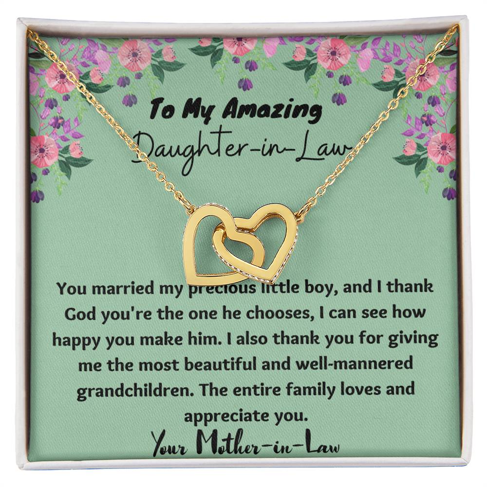 To My Amazing Daughter-In-Law Necklace - $10 Off Interlocking Hearts Necklace