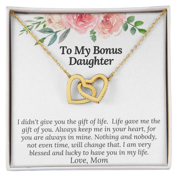 To My Bonus Daughter I Am Blessed And Lucky To Have You In My Life Necklace Interlocking Hearts Necklace