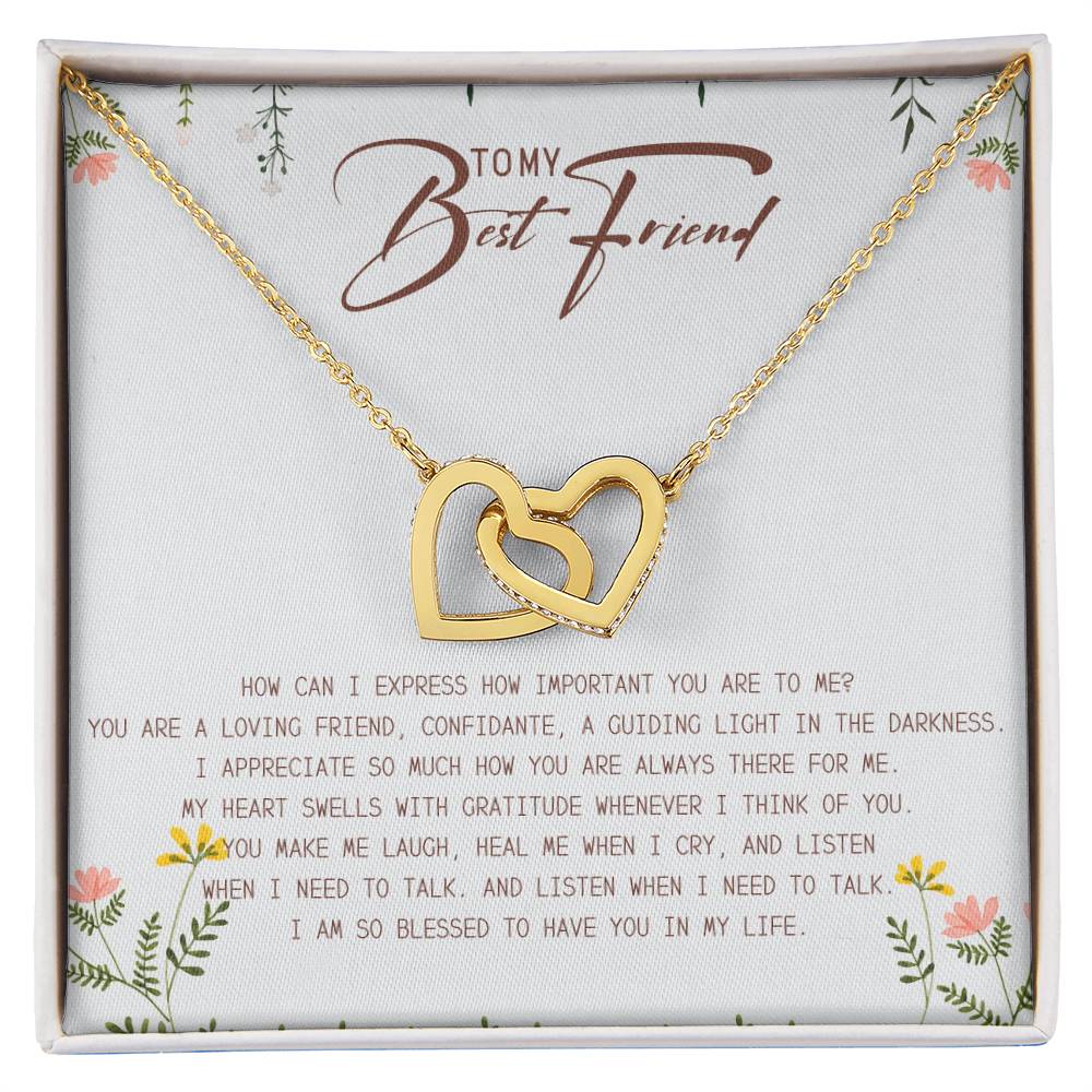 To My Best Friend Interlocking Hearts Necklace Message Card