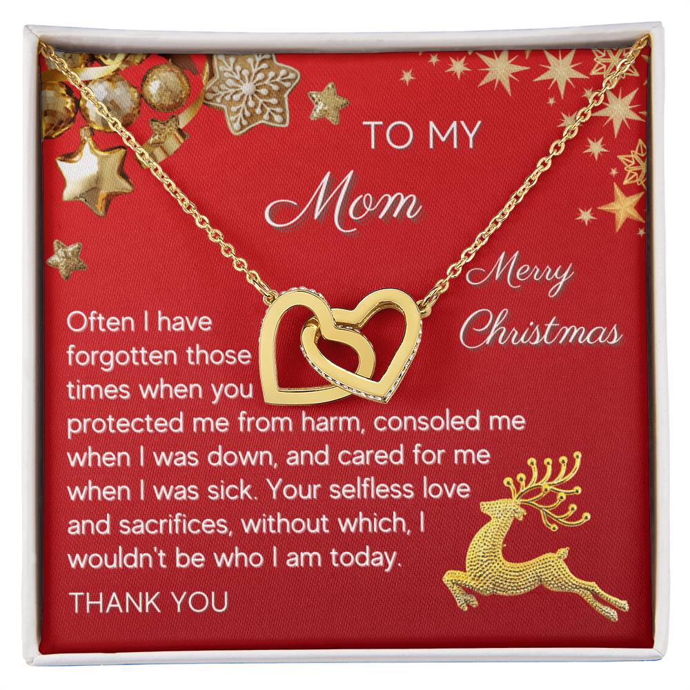 Gift For Mom Interlocking Hearts Necklace - Christmas Red