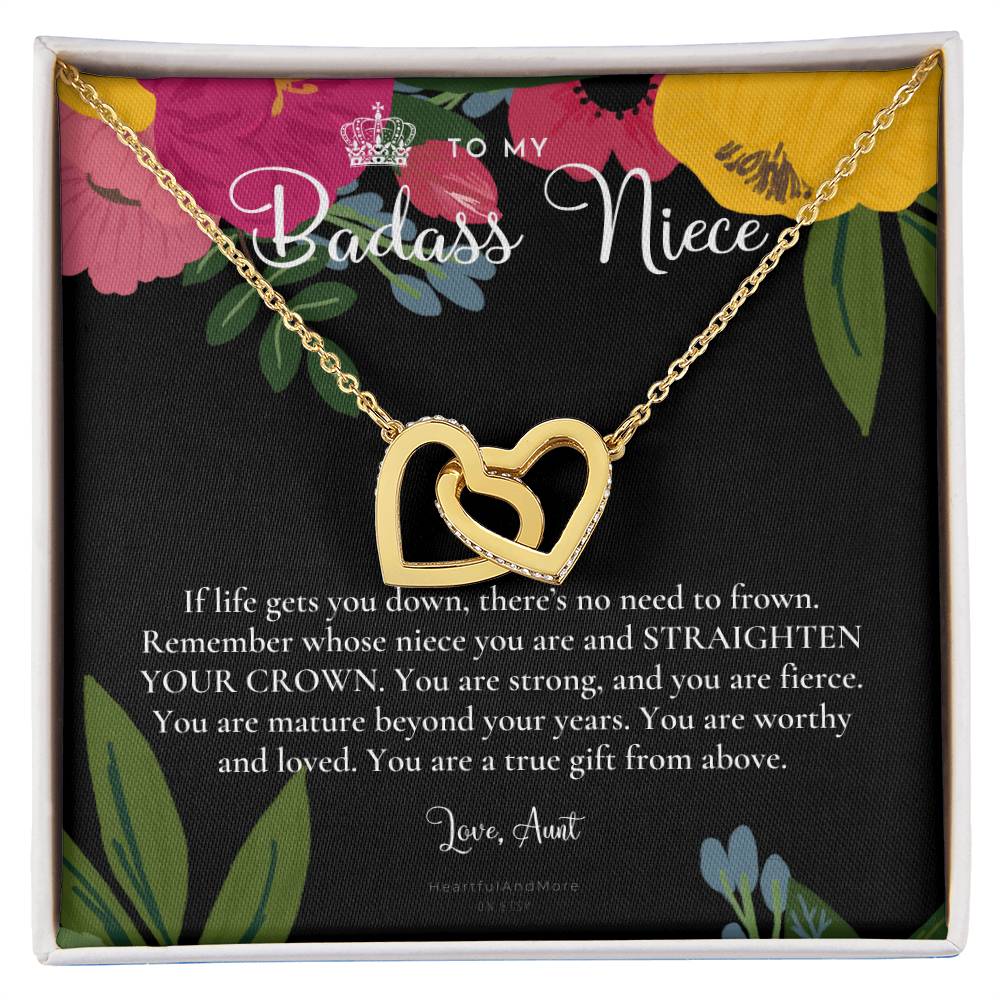 To My Badass Niece Straighten Your Crown Necklace Aunt Niece Necklace Niece Birthday Gift Niece Graduation Gift Interlocking Hearts Necklace