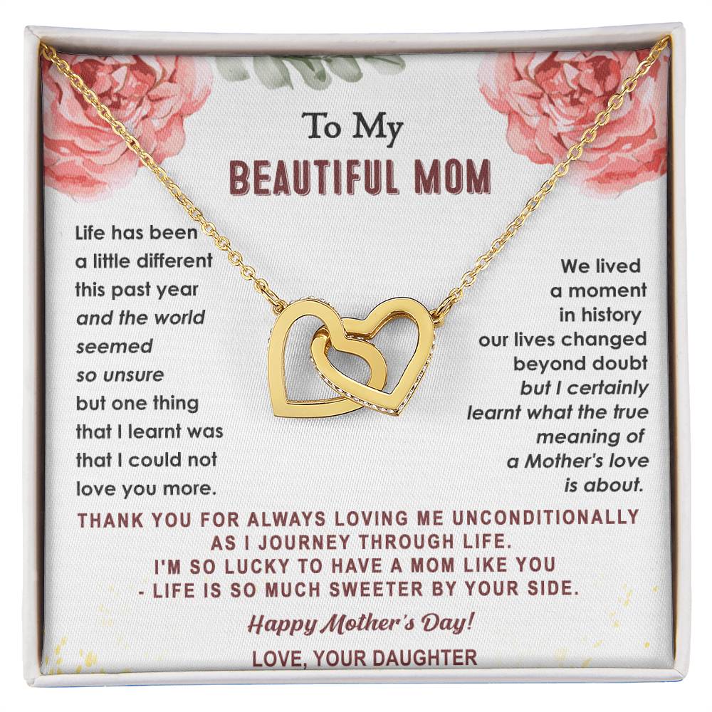 Gift For Mom - True Meaning Of A Mother'S Love - Interlocking Interlocking Hearts Necklace