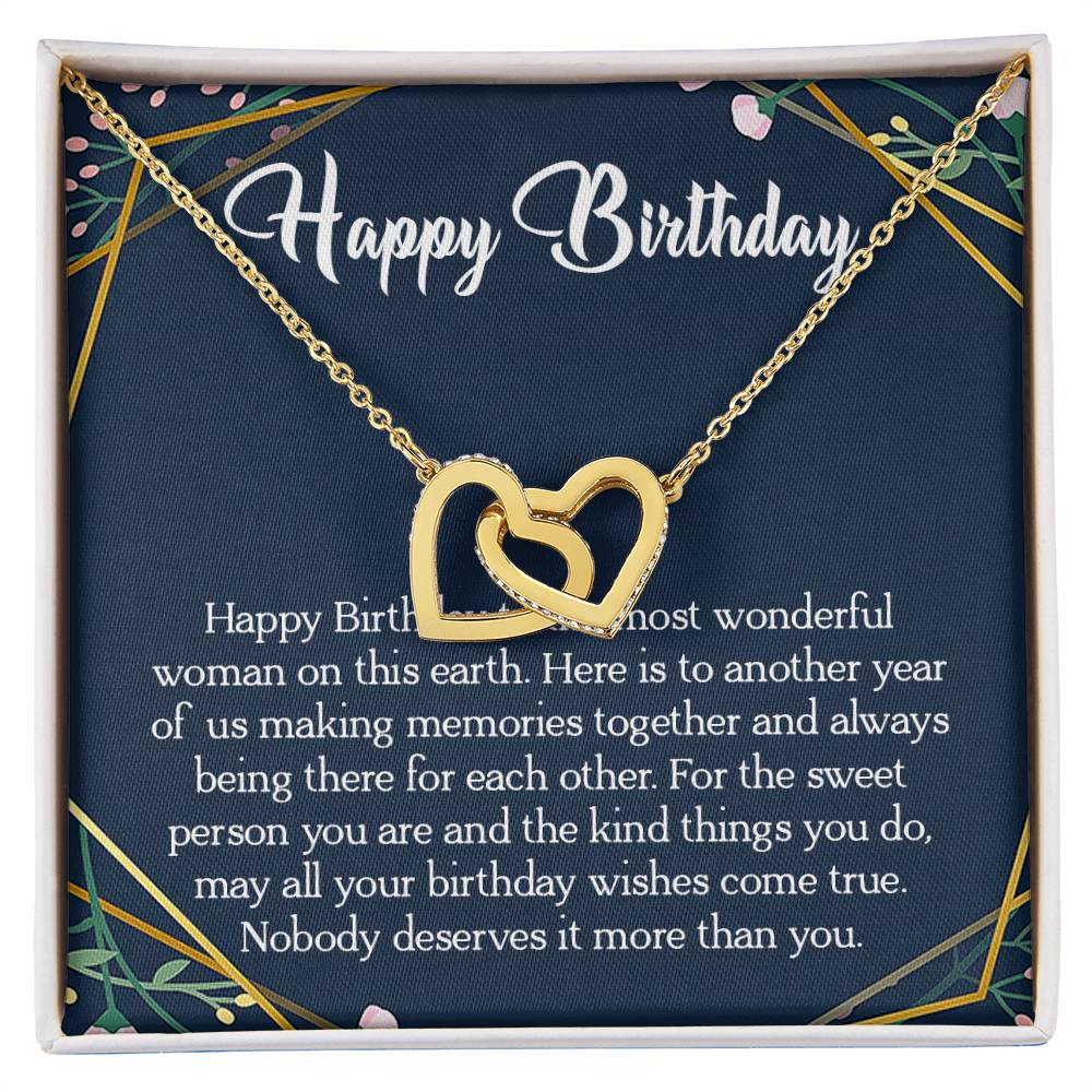 Happy Birthday To The Most Wonderful Woman In The World Interlocking Hearts Necklace