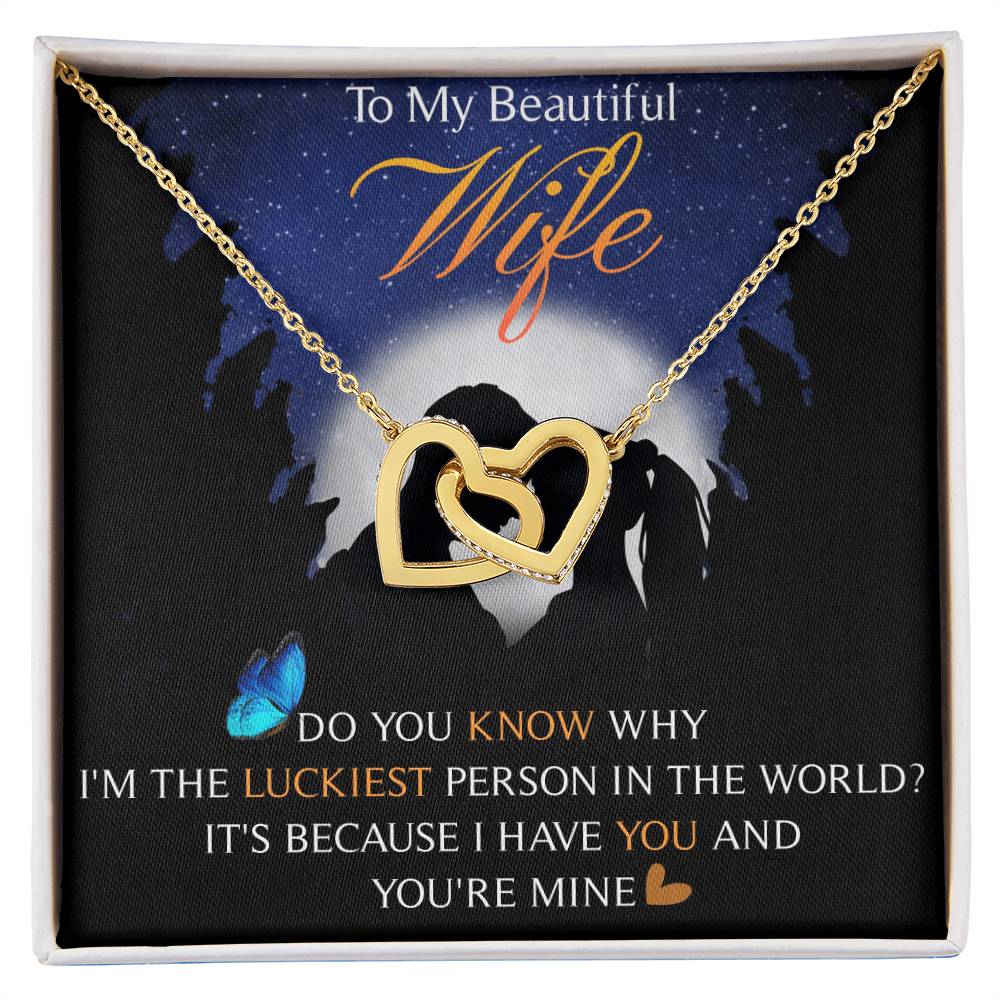 To My Beautiful Wife Interlocking Hearts Necklace Message Card