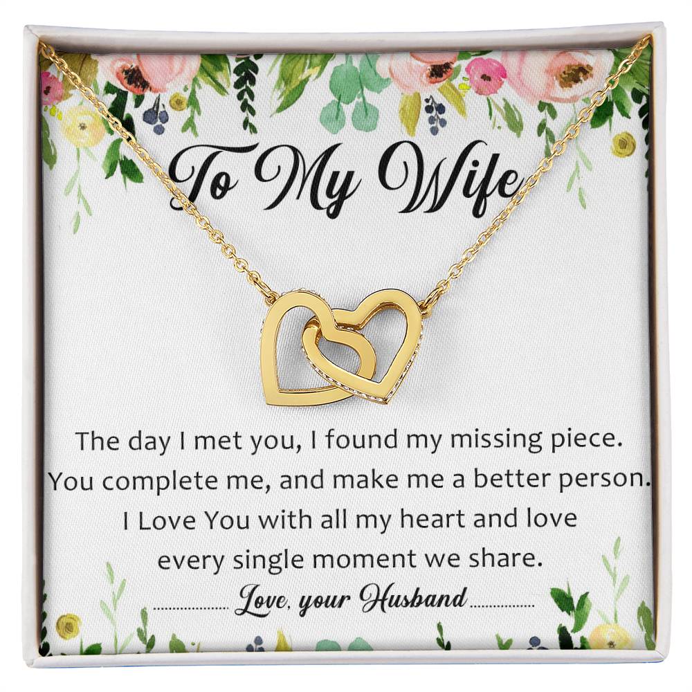 To My Wife Interlocking Hearts Necklace Message Card